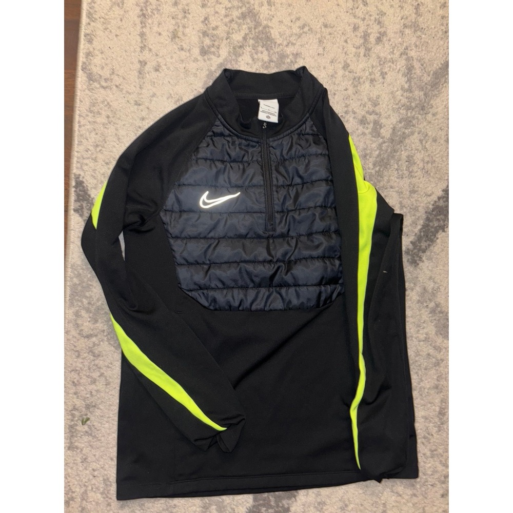 Nike Therma FIT Half Zip Puffer Pullover Black Neon Green Training Top